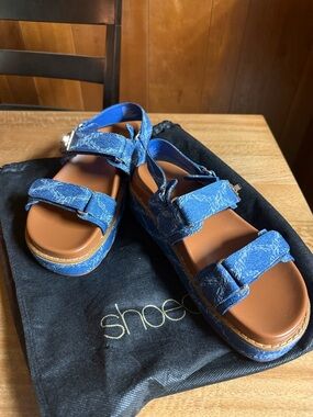 Shoe Dazzle Blue Denim-Style Platform Double-Strap Sandals